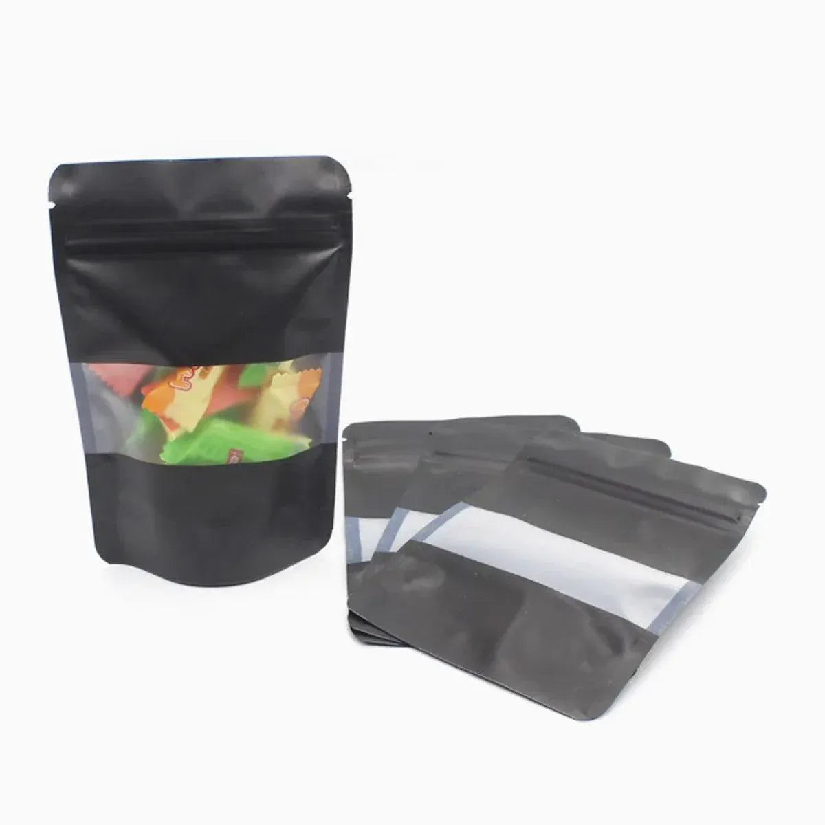 50-Pack Resealable Dog Treat Bags – Black Window Pouches