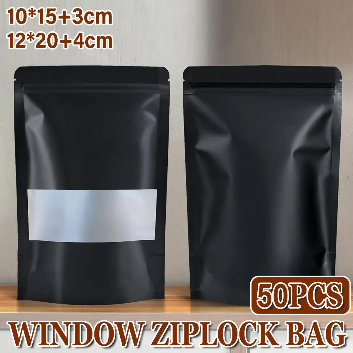 50-Pack Resealable Dog Treat Bags – Black Window Pouches
