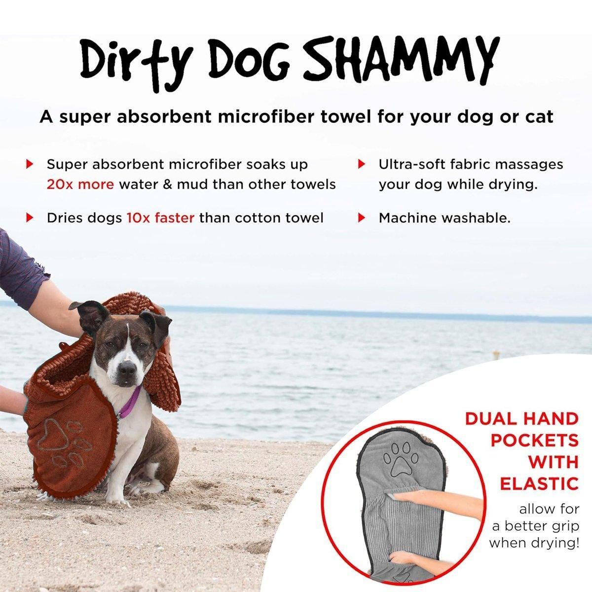 Grey Quick Drying Dog Towel with Hand Pockets – 62 × 23cm