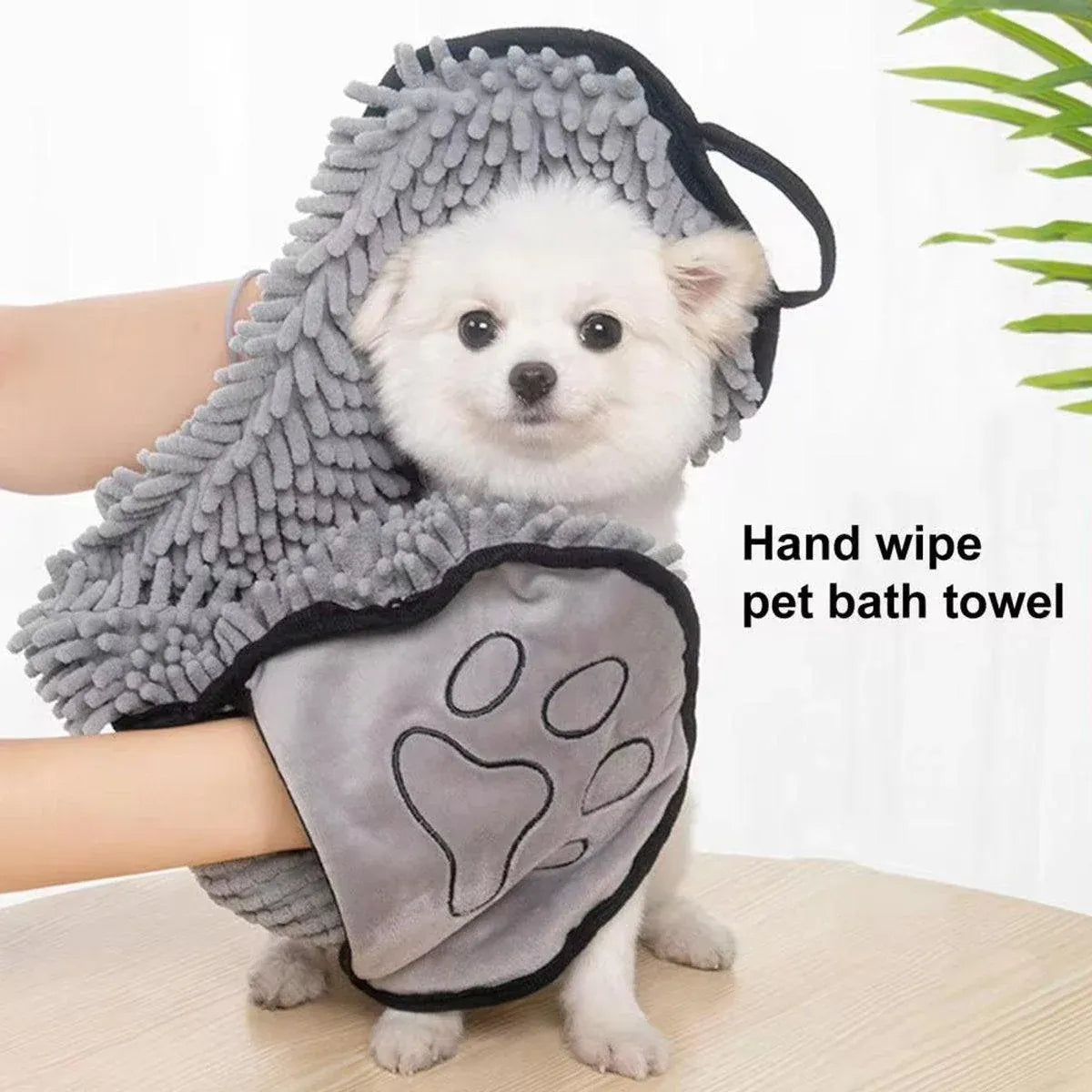Grey Quick Drying Dog Towel with Hand Pockets – 62 × 23cm
