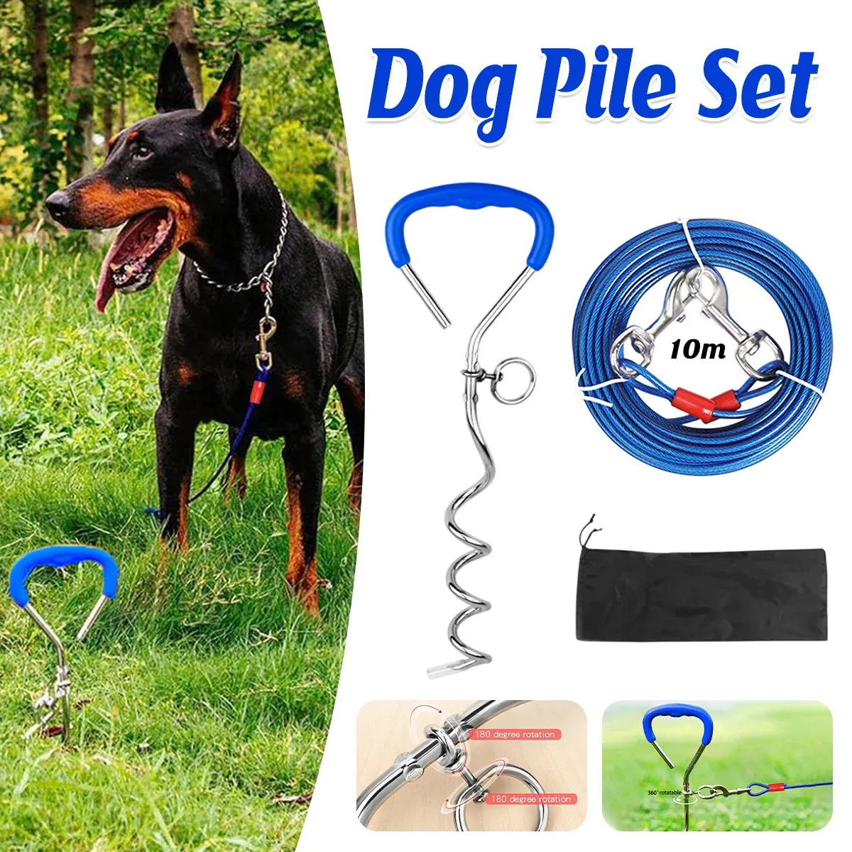 10m Dog Tie-Out Stake & Cable – Small to Medium Dogs