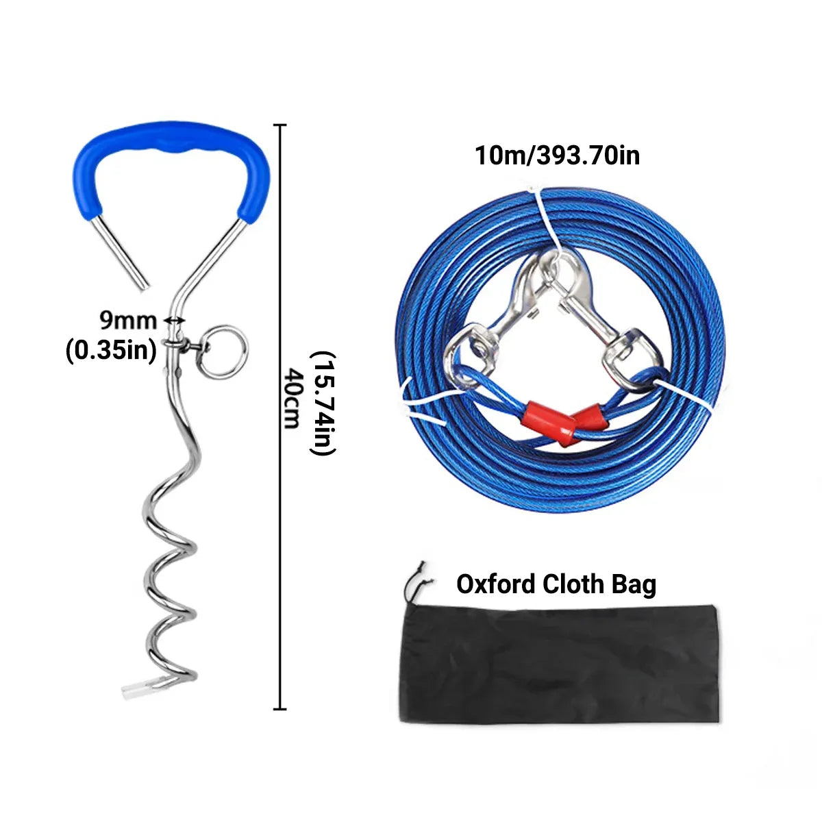 10m Dog Tie-Out Stake & Cable – Small to Medium Dogs