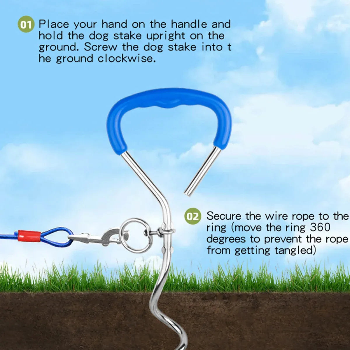 10m Dog Tie-Out Stake & Cable – Small to Medium Dogs