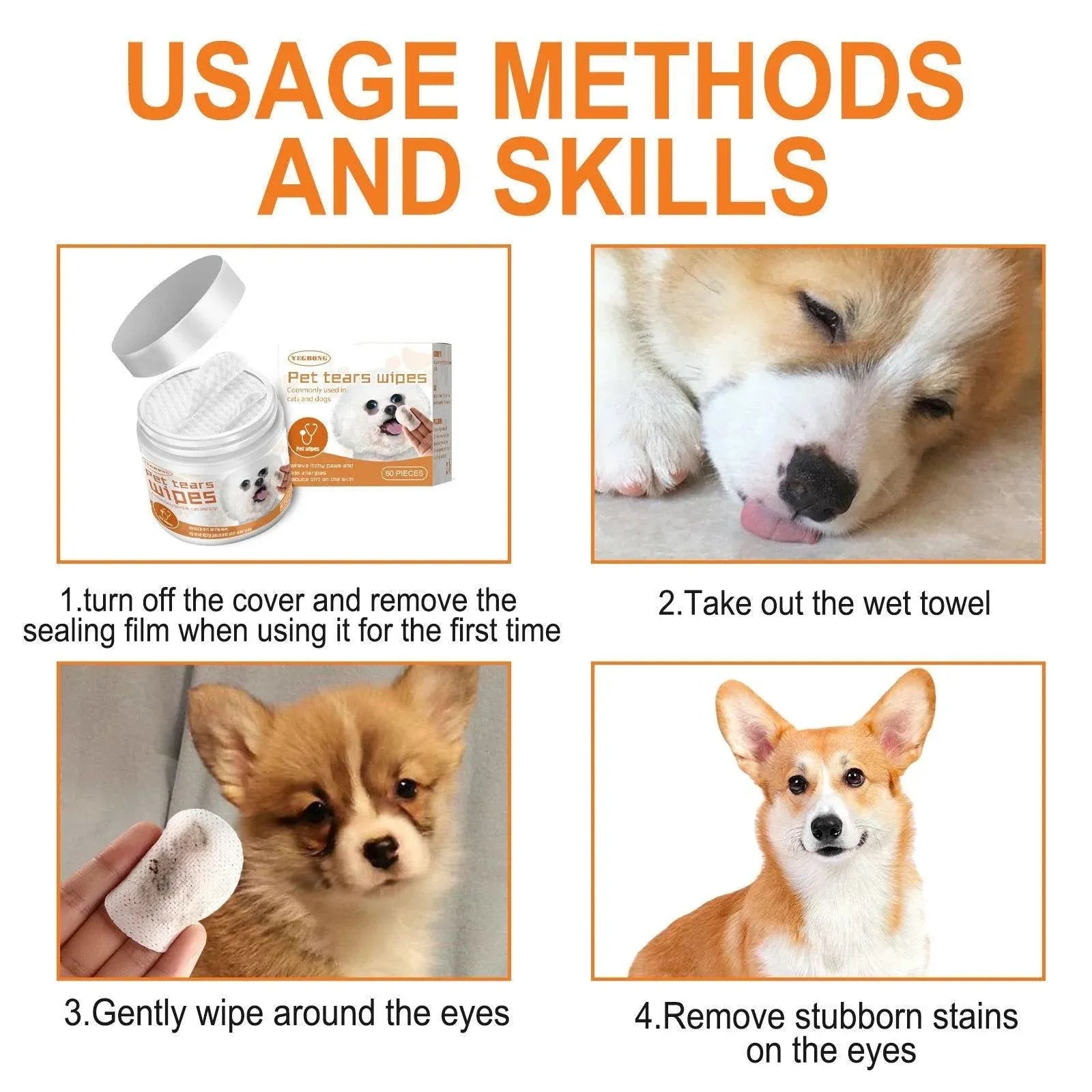 Dog and Cat Eye Wipes – 60 Pre-Moistened Pads
