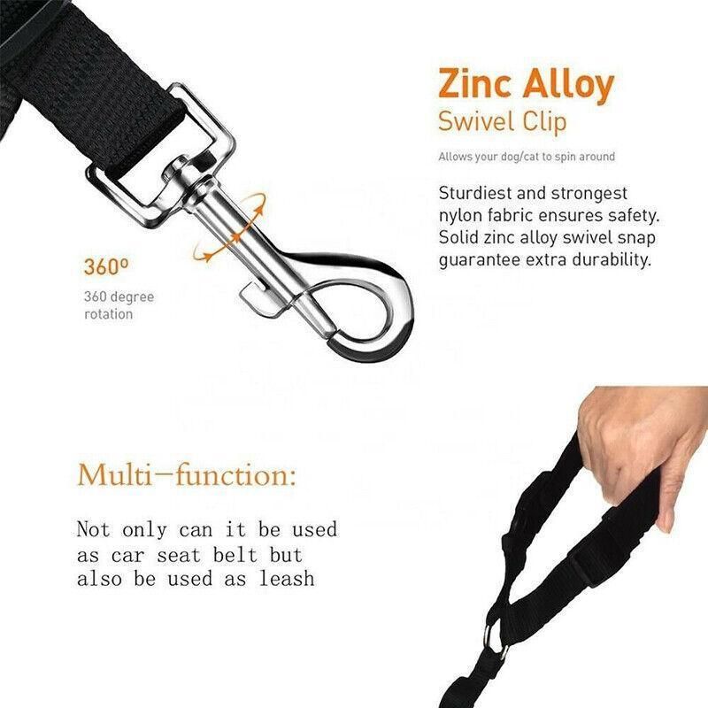 Dog Pet Safety Seat Belt Clip For Car Vehicle Seatbelt Adjustable Harness Lead - Orange