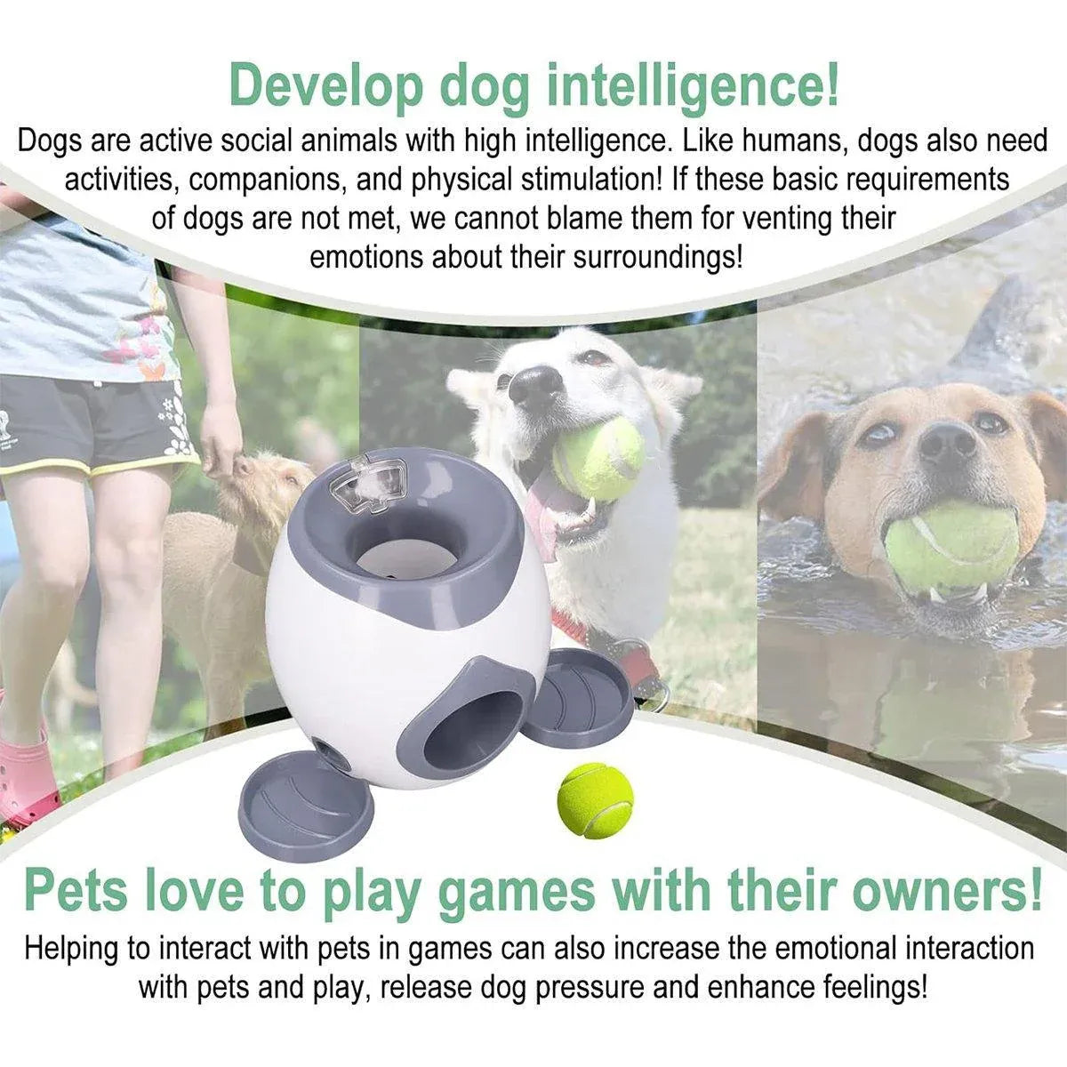 Grey Interactive Dog Tennis Feeder & Treat Reward Toy