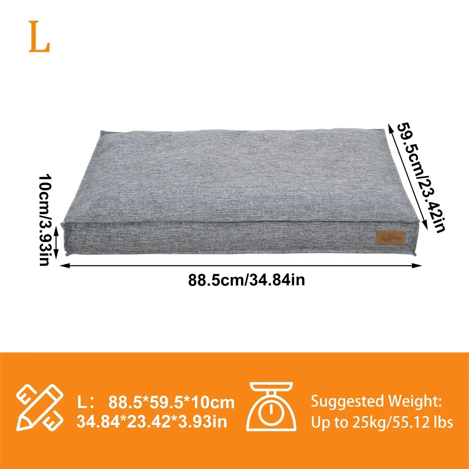 Large Waterproof Dog Bed with Washable Cover – Grey
