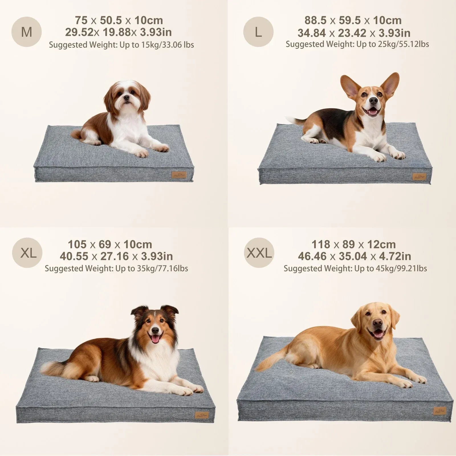 Large Waterproof Dog Bed with Washable Cover – Grey